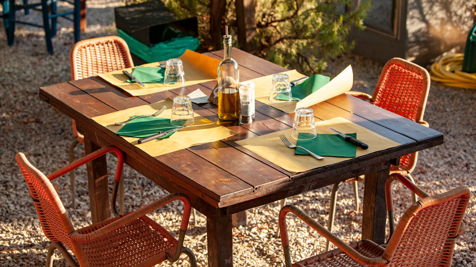 Restaurant and Market. Camping Orti di Mare, Lacona - Elba Island, Italy